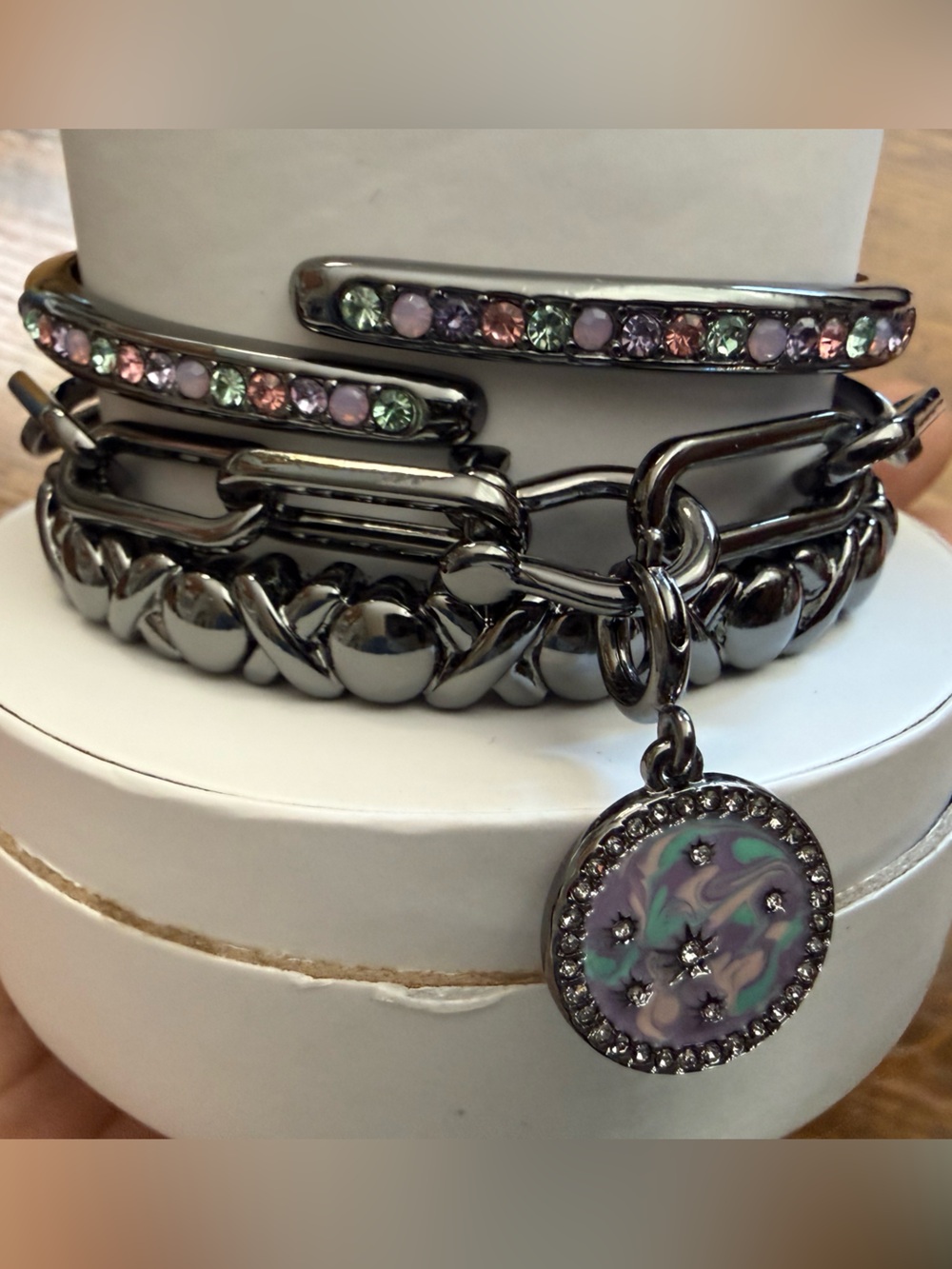 Bomb Party Spring stack 2026 Aurora Glow hematite plating NWT
